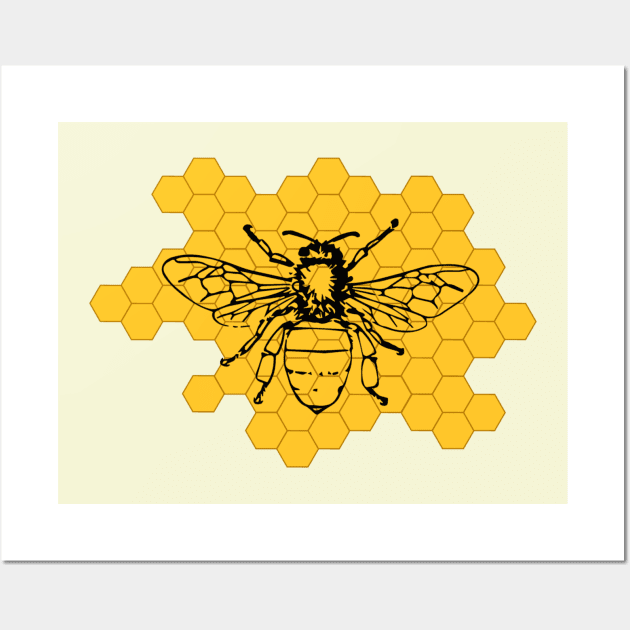 Black Bee on Yellow Honeycomb Wall Art by Designs_by_KC